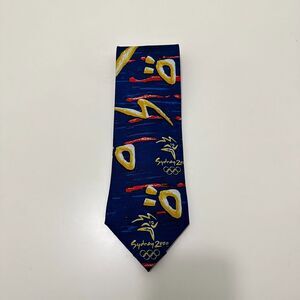 Sydney 2000 Olympics Necktie Mens Blue Yellow Torch Rings‎ Millennium Collection